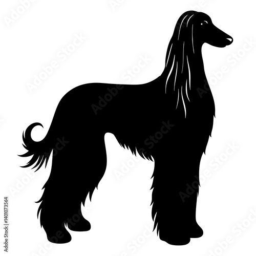 AI Generated Afghan Hound Vector Silhouette Isolate White Background