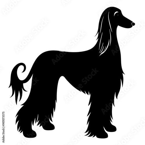 AI Generated Afghan Hound Vector Silhouette Isolate White Background