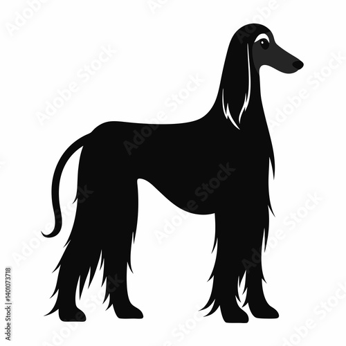 AI Generated Afghan Hound Vector Silhouette Isolate White Background