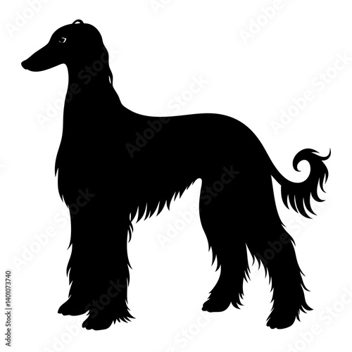 AI Generated Afghan Hound Vector Silhouette Isolate White Background