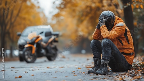 Motorcyclist Sad Autumn Road