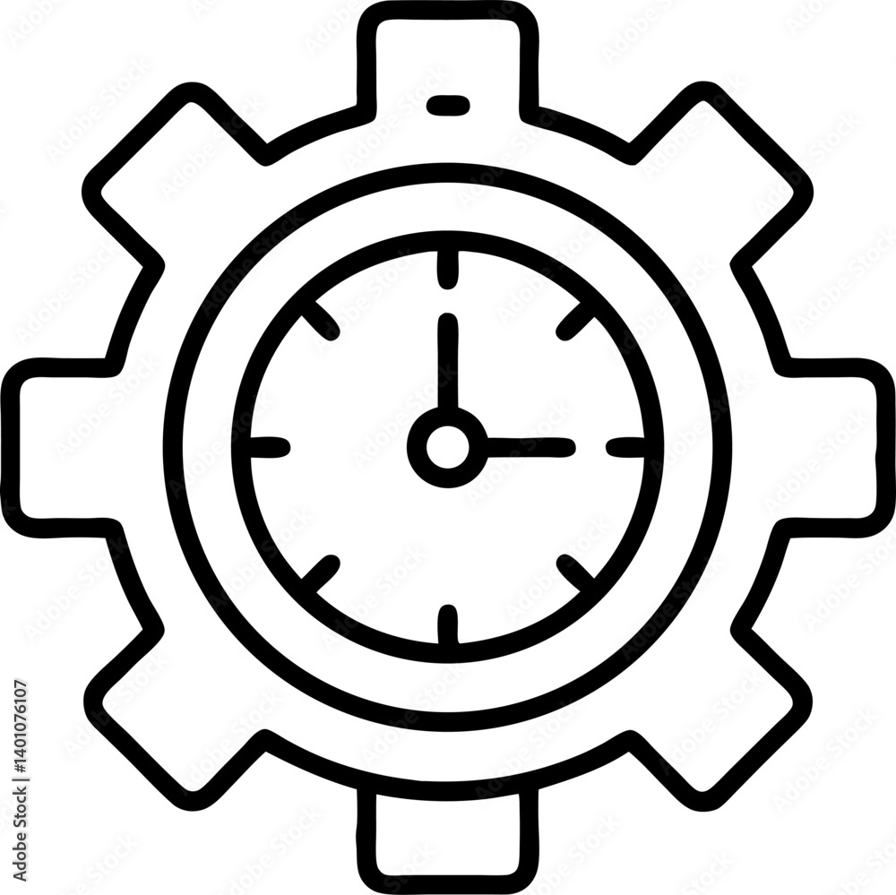 Time management line, Gear with time icon. Work process Vector illustration Time management line, Gear with time icon. Work process Vector illustration