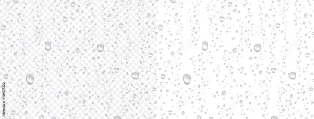Water rain or shower drops seamless border isolated on transparent background. Realistic pure droplets condensed texture. Vector clear vapor bubbles on window glass surface