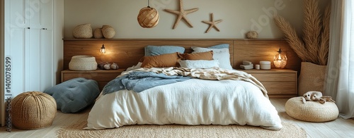 Wallpaper Mural minimalist bedroom with floor-to-ceiling windows Cozy and aesthetic bedroom interior design with neutral tones and natural decorations. minimalist bedroom with floor-to-ceiling windows in nature Torontodigital.ca