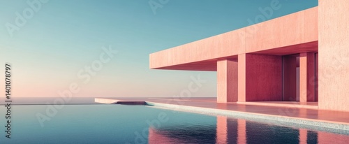 Modern architectural building adjacent to a serene infinity swimming pool