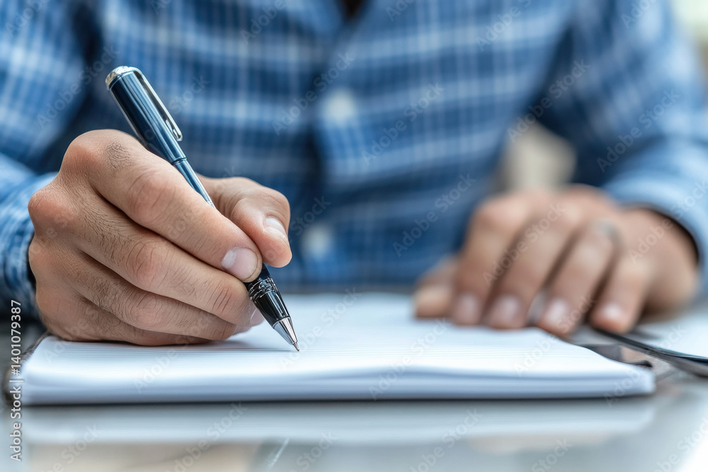 Person writing notes on notebook with pen Person writing notes on notebook with pen