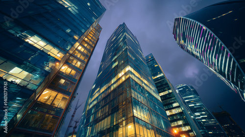 Wallpaper Mural A modern business building standing between skyscrapers and office towers Torontodigital.ca