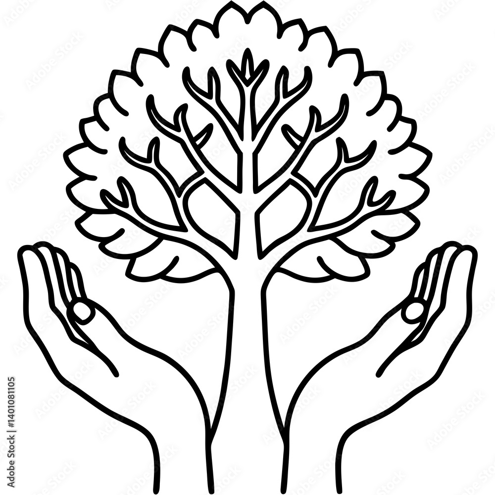 Obraz premium Hands Supporting a Tree Symbolizing Growth and Nurturing 