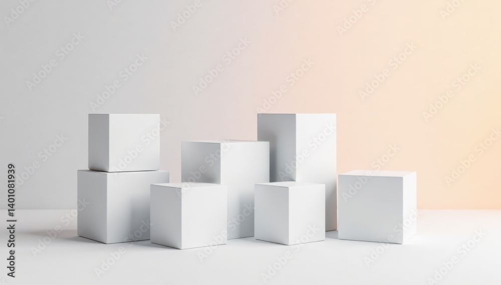 Shattered white cube boxes on a plain background, abstract design, home decor Shattered white cube boxes on a plain background, abstract design, home decor