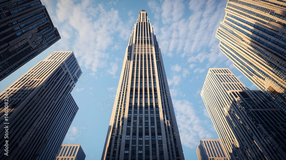 Naklejka premium Pixelated City Skyscraper In Urban Setting