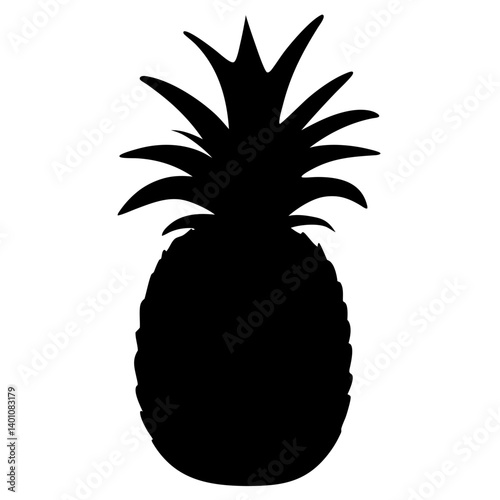 Silhouette of a Pineapple with Textured Skin and Spiky Crown, Black and White