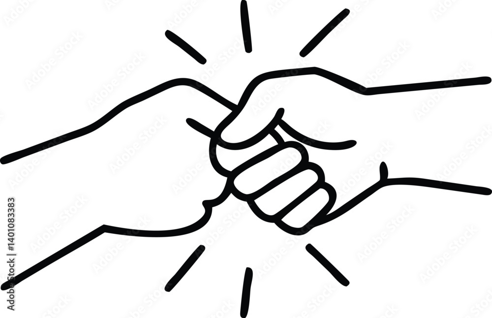 Obraz premium Outline Two Hands Fist Bumping Together with White Background