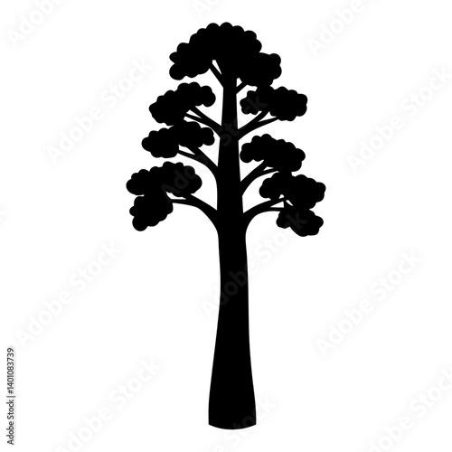 redwood tree silhouettes - black redwood tree, isolated transparent background