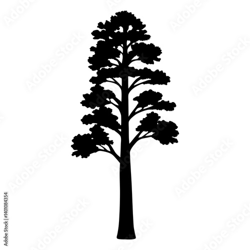 sequoia tree silhouettes - black sequoia tree, isolated transparent background