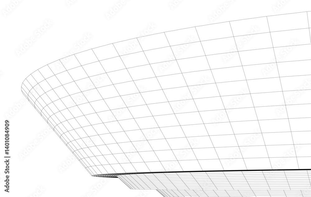 Abstract 3D wireframe waves and shapes, black and white mesh illustration