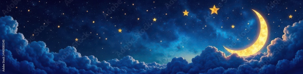 Fototapeta premium Stylized star chart with crescent moon and stars, galaxy, night sky