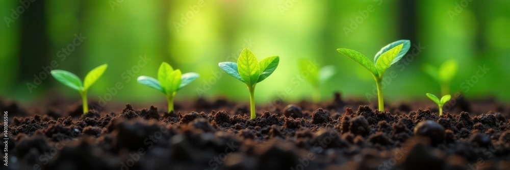 Naklejka premium Tender coffee seedlings emerging from soil in a forest ecosystem, forest, agriculture