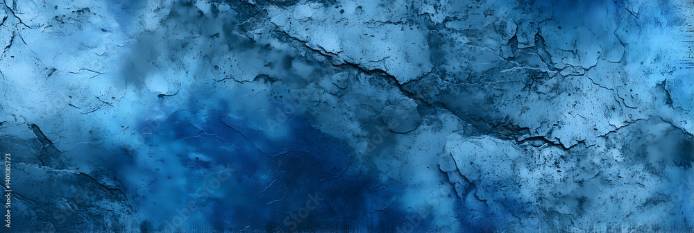 Naklejka premium Blue textured wall background with natural rough plaster and cracked stone structure. Ideal for digital backdrops, web design, and creative layouts.
