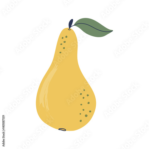 Beautiful and delicious pear. Fruit isolated on transparent background. Healthy natural raw vegan food. Hand drawn flat design vector illustration. 