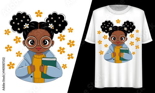 Smart Black Girl Natural Hair Book Lover, T-Shirt Design.