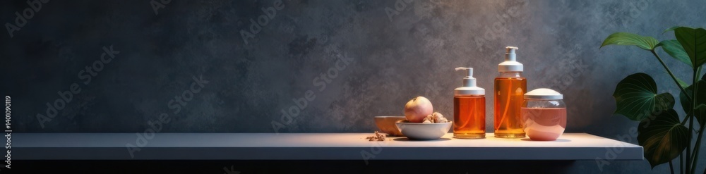 Beautifully Lit Product Display Against Dark Gray Wall, beautiful lights, sophisticated Beautifully Lit Product Display Against Dark Gray Wall, beautiful lights, sophisticated