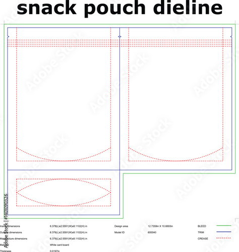Snack Pouch Packaging Die Cut Template Vector Illustration For Food Products And Package Designing