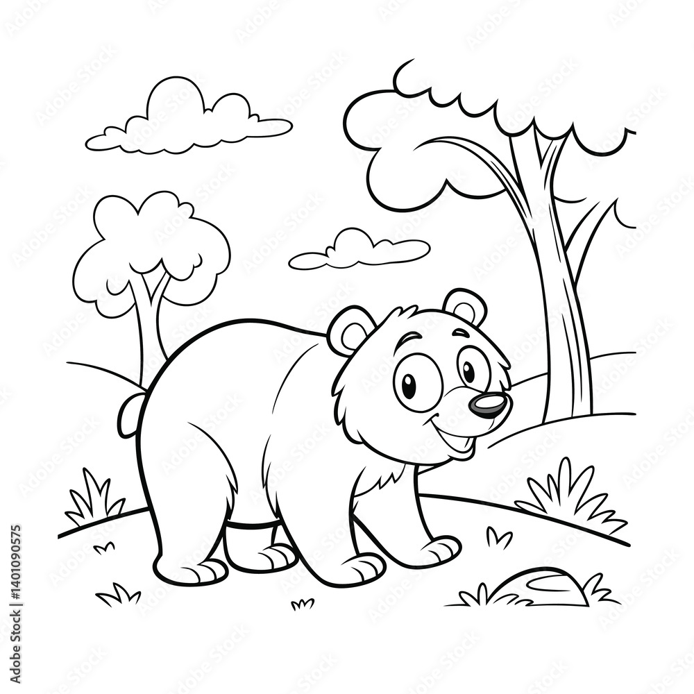 Obraz premium bear in the park coloring book page vector illustration