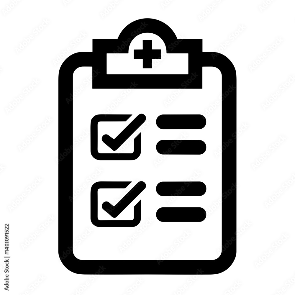 Medical checklist with cross icon symbolizing health assessment diagnostics and patient care Medical checklist with cross icon symbolizing health assessment diagnostics and patient care