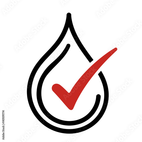 Medical drop icon with check mark representing safe and approved liquid or blood tests
