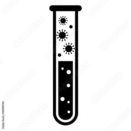 Test tube with virus particles representing infection diagnostics and microbiology testing