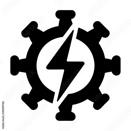 Stylized gear with lightning bolt for virus mutation and biotechnology concept