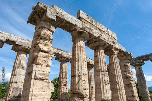 Inside the First Temple of Hera, also known as Temple of Hera I and the Basilica, a Greek temple built in about 550BC in Paestum, Campania, Italy photo