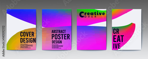 abstract poster design, Modern gradient poster background vector set. Minimalist cover template with vibrant perspective geometric prism shapes in gradient Ideal design for social media, cover, banner