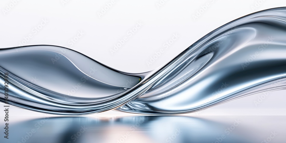 Obraz premium Abstract flowing form. A reflective silver structure twisting in a smooth, elegant wave against a bright backdrop.