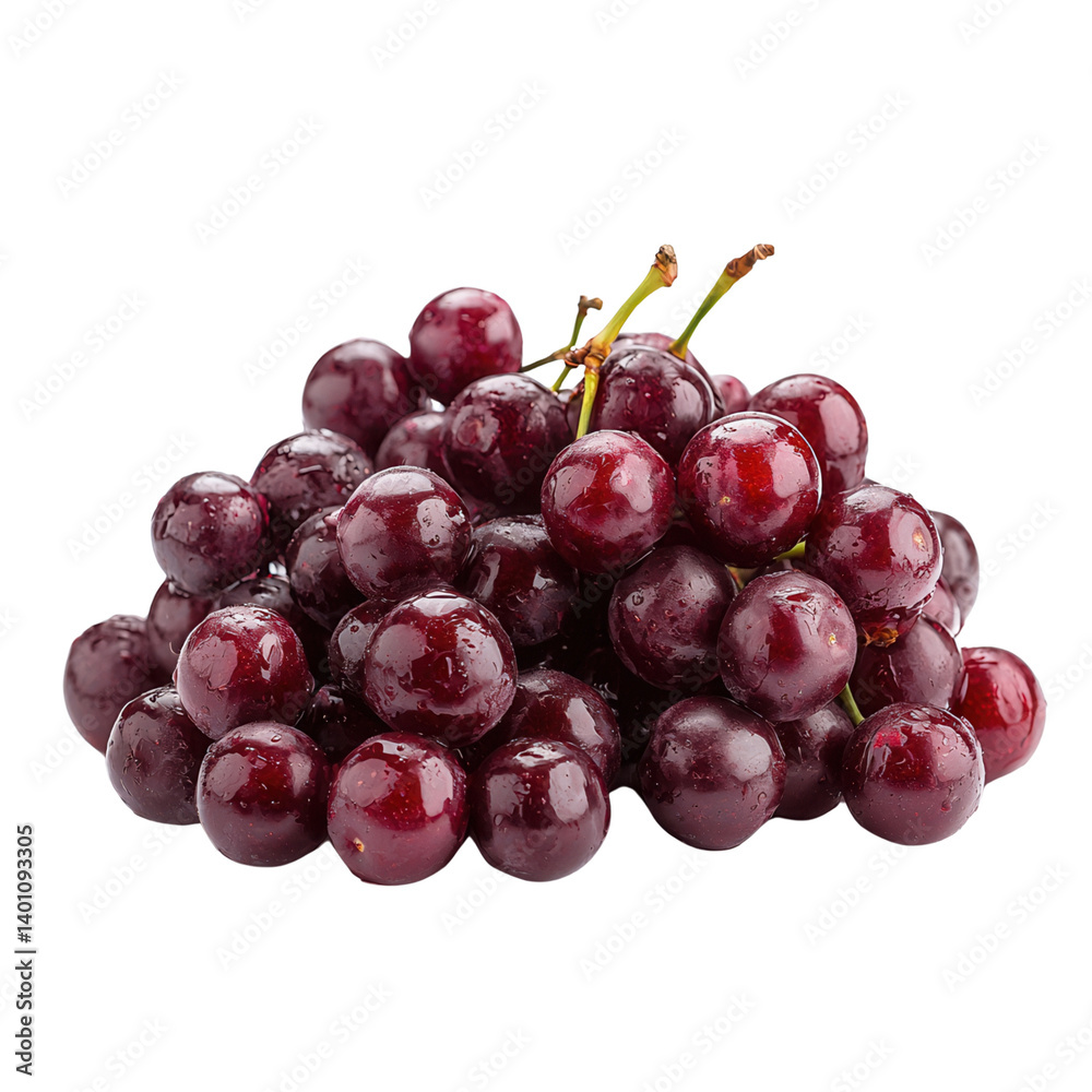 Fototapeta premium cherry day concept. Fresh, shiny cherries piled together on a black background. isolated on white background