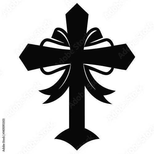 Silhouette cross christmas ribbon illustration