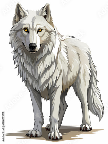 white Dire wolf , full color  , realistic , white background
