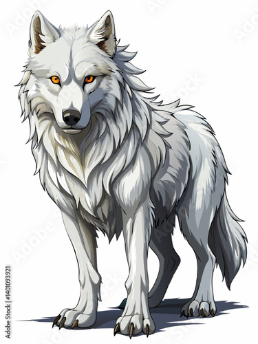 white Dire wolf , full color  , realistic , white background