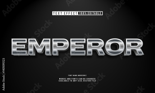 Emperor silver 3D text effect with editable font style in vector.