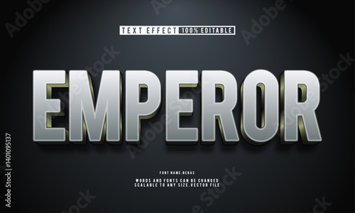 Emperor silver 3D text effect with editable font style in vector.