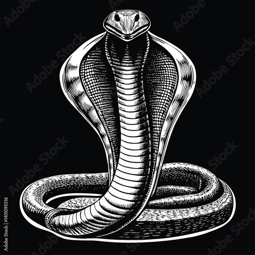 king cobra full body black and white with halftone stipple effect illustration