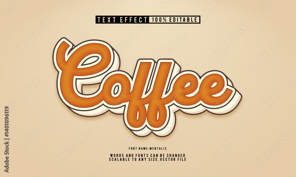 3D coffee text effect with editable stylish design.