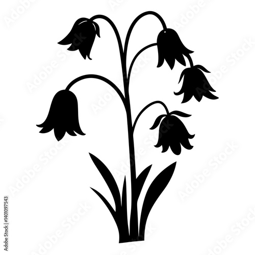 Elegant Black Silhouette of Blooming Bellflowers with Drooping Petals