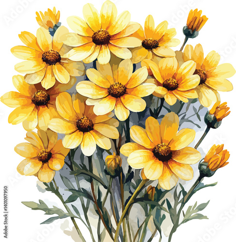 Bright yellow chrysanthemum flowers form a beautiful floral bouquet