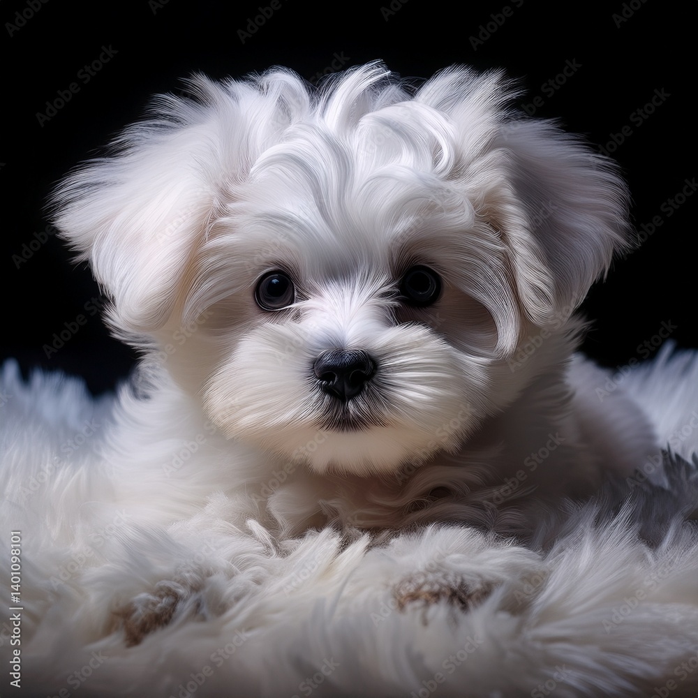 Yorkshire Terrier auf weißem Teppich, schwarzer Hintergrund Yorkshire Terrier auf weißem Teppich, schwarzer Hintergrund