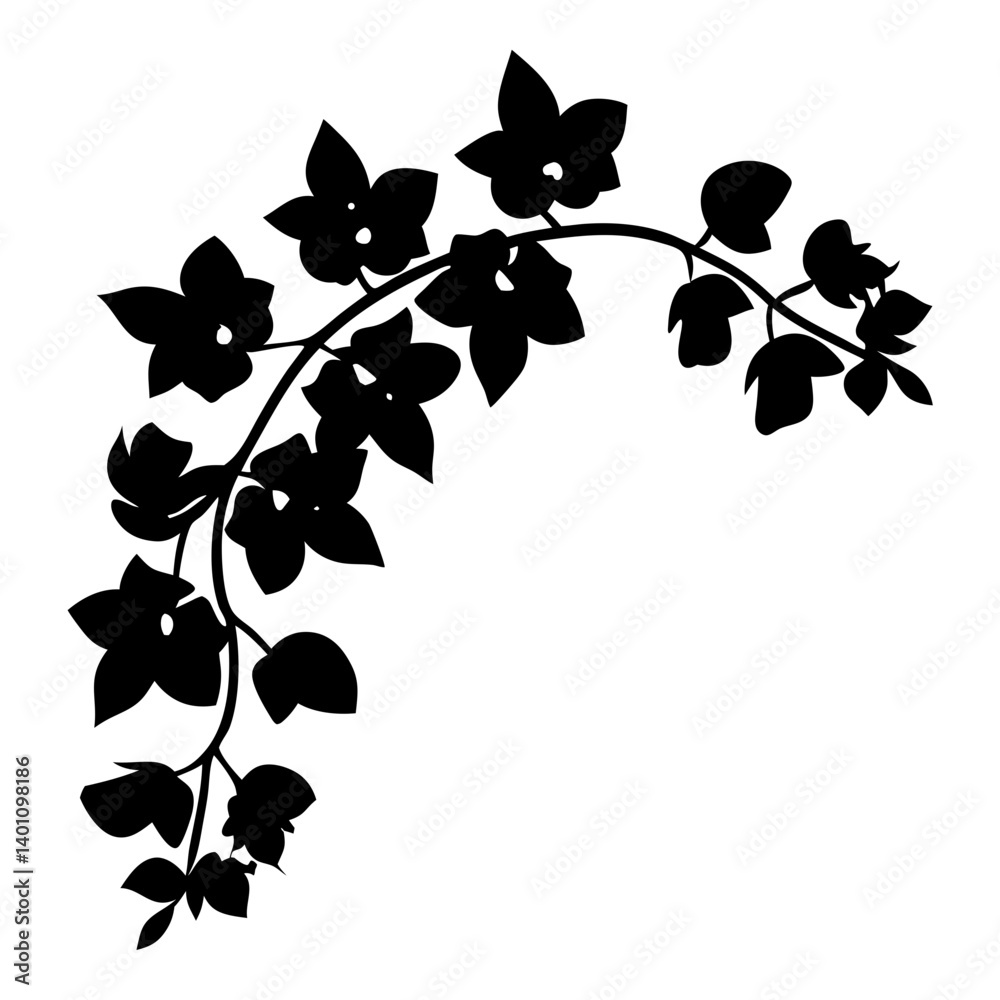 Naklejka premium Elegant Black Silhouette of a Flowering Branch with Multiple Blossoms