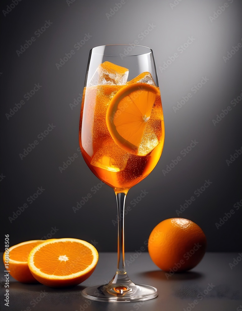 Refreshing Orange Cocktail with Ice and Sliced Orange Garnish. AI Generative