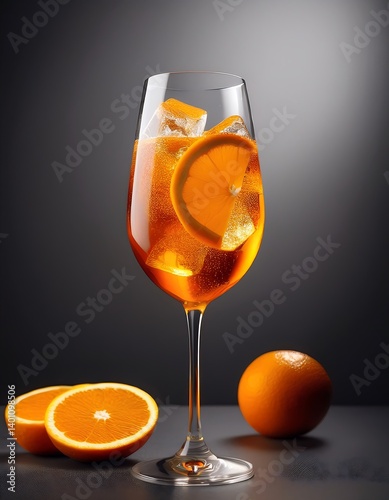 Obraz na płótnie Refreshing Orange Cocktail with Ice and Sliced Orange Garnish. AI Generative w salonie
