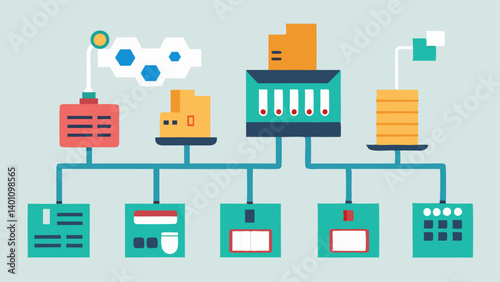 Data Sorting Machine A factorylike machine with conveyor belts where various data packets are sorted categorized and turned into structured information.