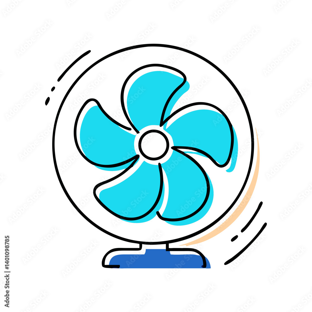 Electric fan spinning in motion with blue blades Electric fan spinning in motion with blue blades